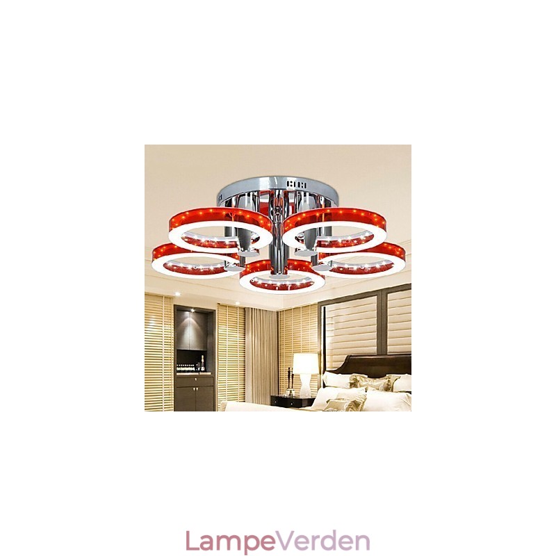 Moderne rød akryllysekrone med 5 lys (kromfinish)