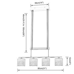 Moderne 4 lys pendel med stofskærm Justerbar højde