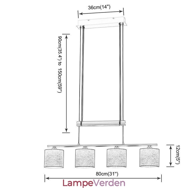 Moderne 4 lys pendel med stofskærm Justerbar højde