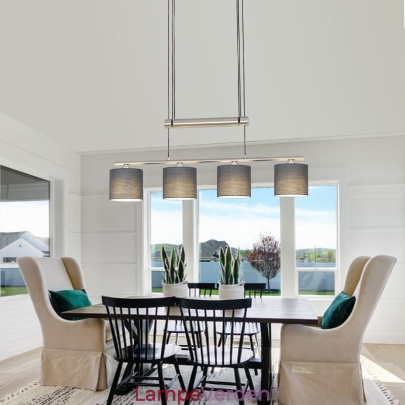 Moderne 4 lys pendel med stofskærm Justerbar højde