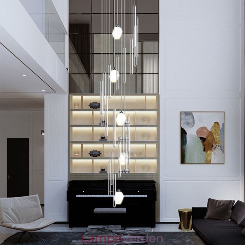 Cluster Pendel Lys Moderne Stor Pendel Krystal Lysekrone Duplex Trappe