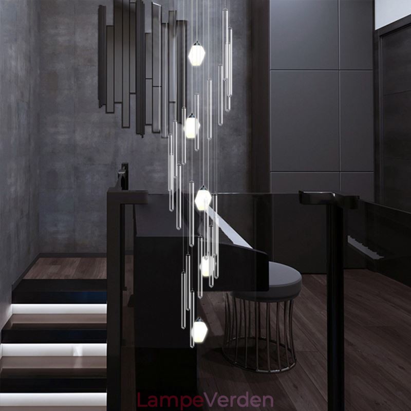Cluster Pendel Lys Moderne Stor Pendel Krystal Lysekrone Duplex Trappe