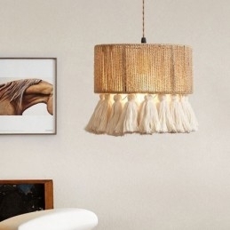 Hamp Rope Pendel Light Retro Dekoration Loftslys kvast Lampeskærm