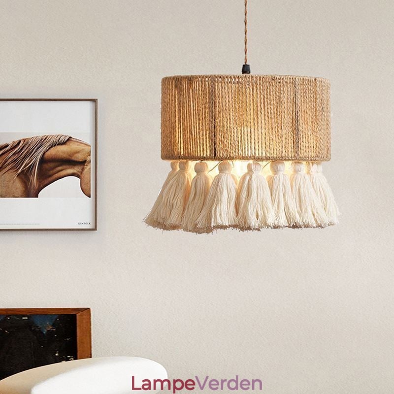 Hamp Rope Pendel Light Retro Dekoration Loftslys kvast Lampeskærm