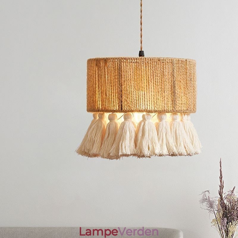 Hamp Rope Pendel Light Retro Dekoration Loftslys kvast Lampeskærm