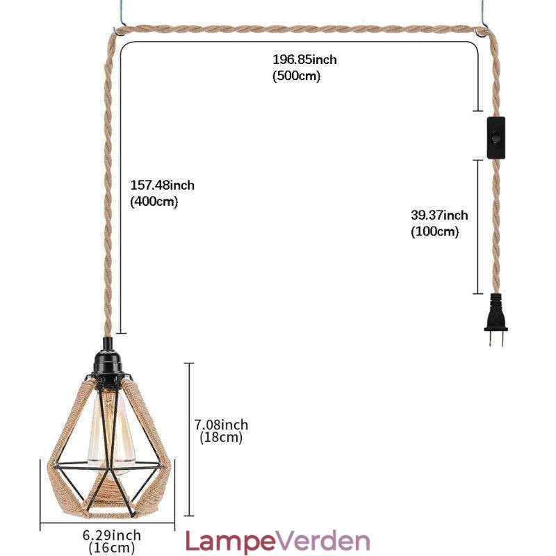 Retro Pendel Hamp Rope Ceiling Light 5M hængende tråd