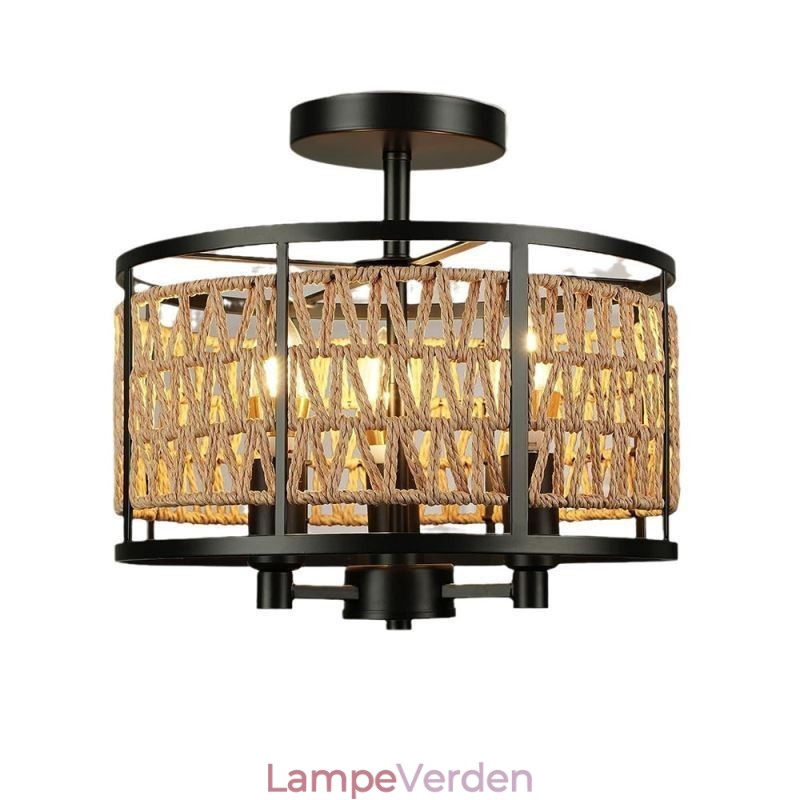 Retro Loftslampe Sort Jern Papir Reb Loftslampe 3 Lys