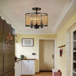 Retro Loftslampe Sort Jern Papir Reb Loftslampe 3 Lys