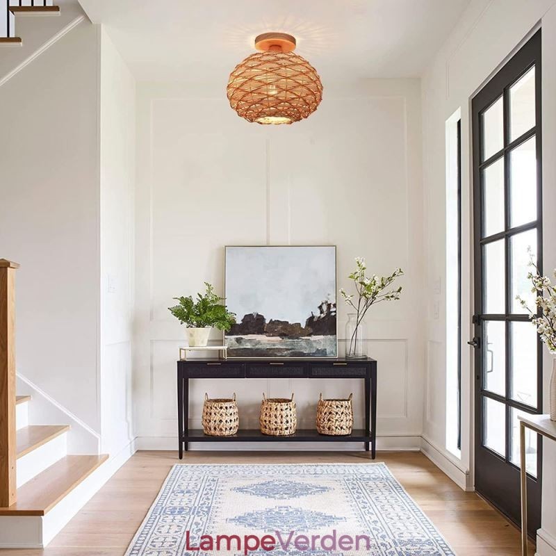 Træfarvet græskar Flush Mount Paper Rope Rattan Woven Lampeskærm