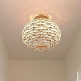 Træfarvet græskar Flush Mount Paper Rope Rattan Woven Lampeskærm