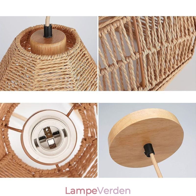 Nordic Retro Loftslys Naturpapir Reb Håndvævet Lampeskærm