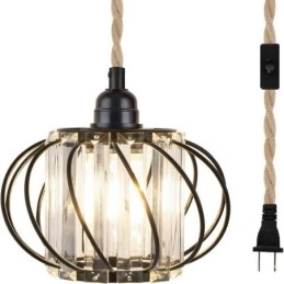 Retro Country Loftslampe Hamp Reb Jern Sengelampe Pendel Med Stik