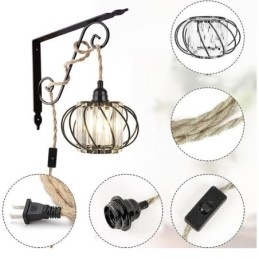 Retro Country Loftslampe Hamp Reb Jern Sengelampe Pendel Med Stik