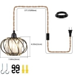 Retro Country Loftslampe Hamp Reb Jern Sengelampe Pendel Med Stik