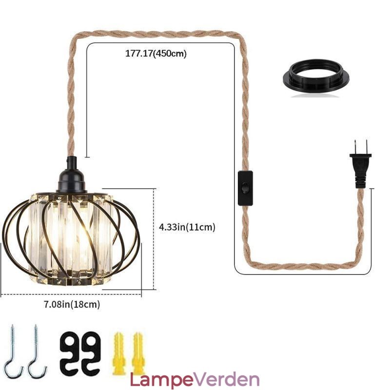 Retro Country Loftslampe Hamp Reb Jern Sengelampe Pendel Med Stik