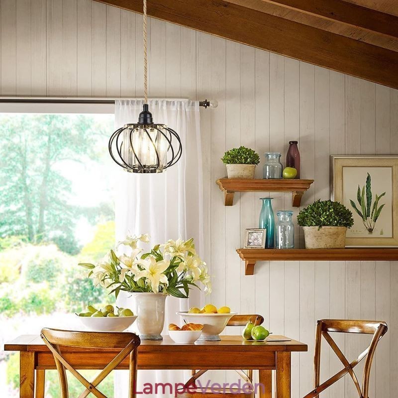 Retro Country Loftslampe Hamp Reb Jern Sengelampe Pendel Med Stik