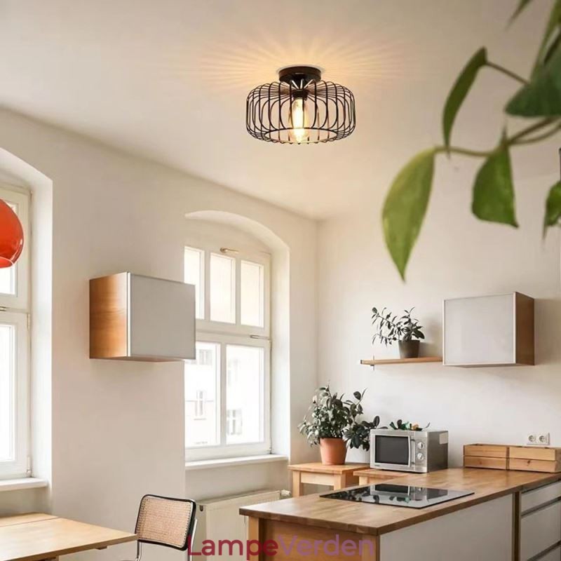 Simple Flush Mount Iron Bird Cage Loftslampe