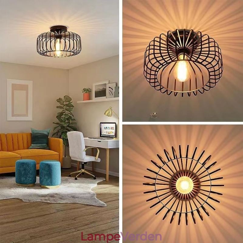 Simple Flush Mount Iron Bird Cage Loftslampe