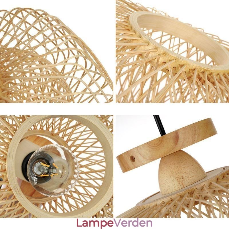 Retro dobbeltlags loftslampe Håndvævet bambus lampeskærm Loftslampe