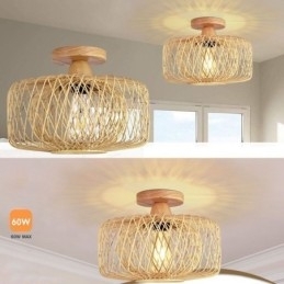Retro dobbeltlags loftslampe Håndvævet bambus lampeskærm Loftslampe