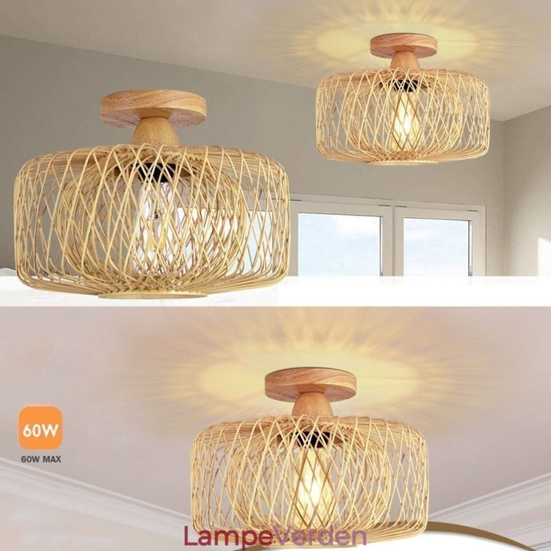Retro dobbeltlags loftslampe Håndvævet bambus lampeskærm Loftslampe