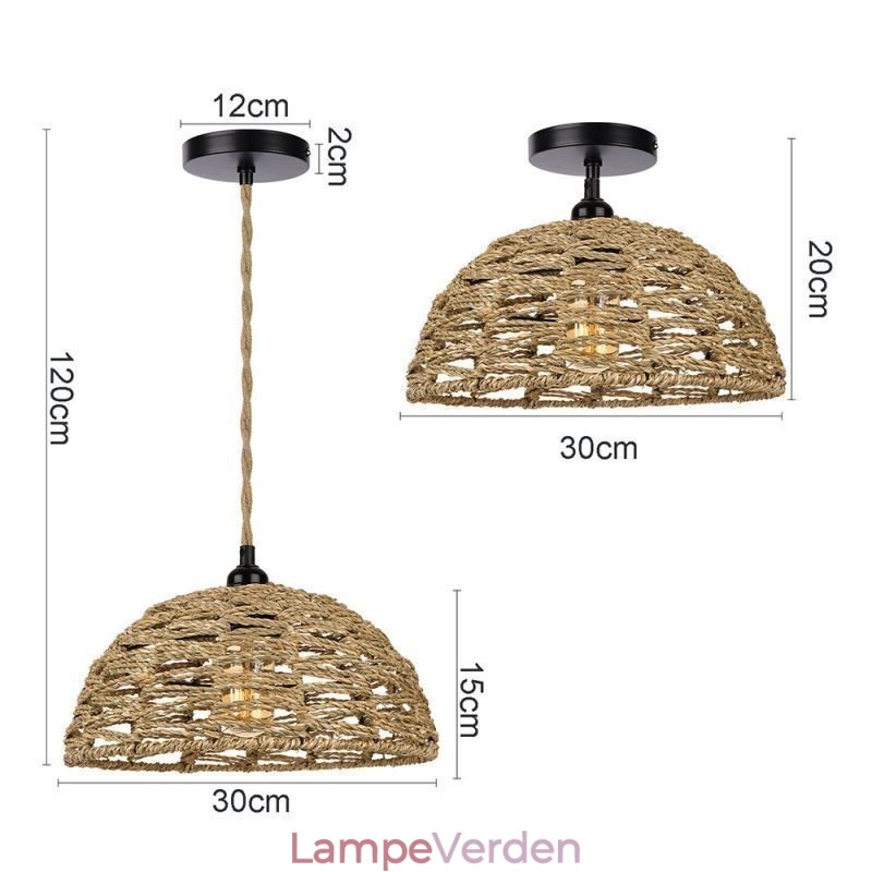 Country Retro Pendel Håndvævet Papir Reb Lampeskærm 30cm