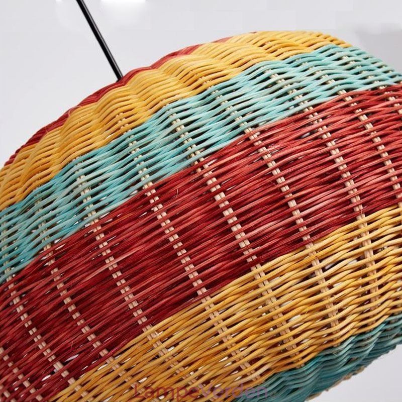 Bambus og rattan pendel Farverig stribet interval håndvævet lampeskærm Loftslampe