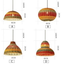 Bambus og rattan pendel Farverig stribet interval håndvævet lampeskærm Loftslampe