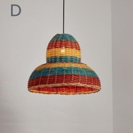 Bambus og rattan pendel Farverig stribet interval håndvævet lampeskærm Loftslampe