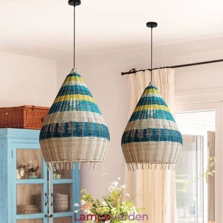 Bambus og rattan pendel lys stribet interval håndvævet lampeskærm Loftslampe Bambus og rattan pendel lys stribet interval håndvævet lampeskærm Loftslampe