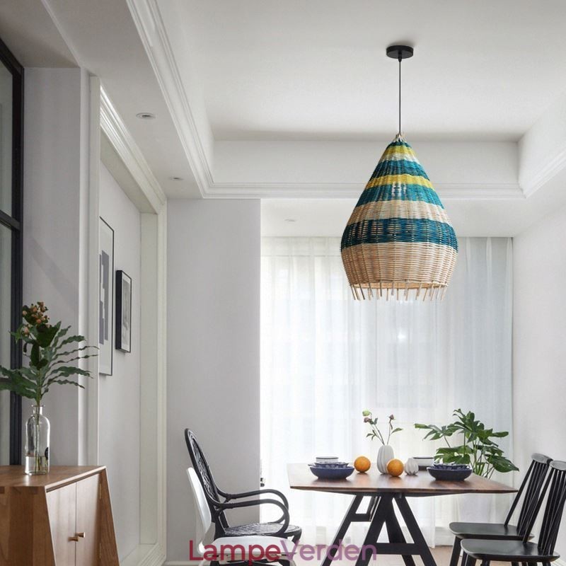 Bambus og rattan pendel lys stribet interval håndvævet lampeskærm Loftslampe