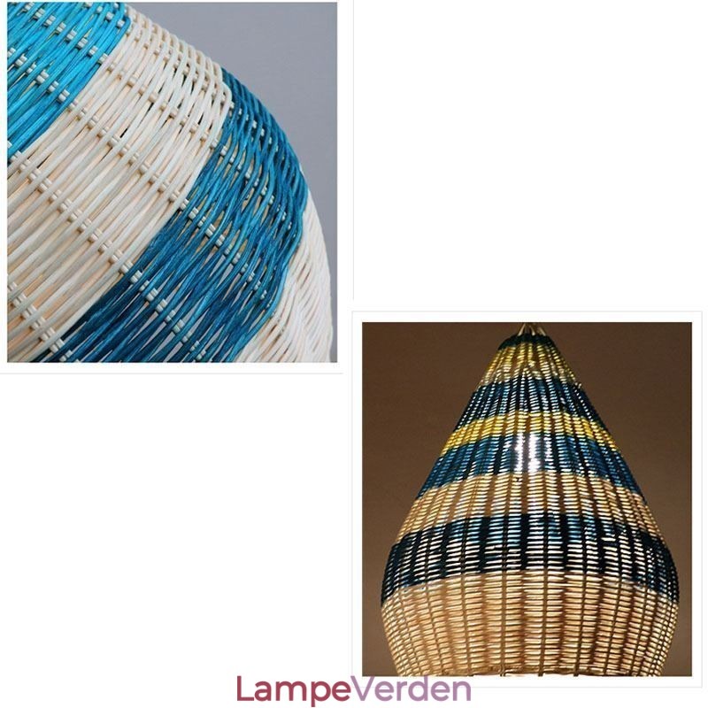 Bambus og rattan pendel lys stribet interval håndvævet lampeskærm Loftslampe