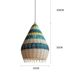 Bambus og rattan pendel lys stribet interval håndvævet lampeskærm Loftslampe