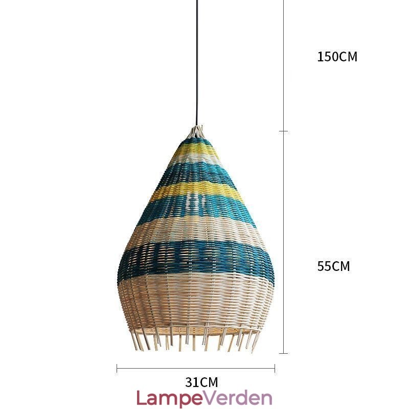Bambus og rattan pendel lys stribet interval håndvævet lampeskærm Loftslampe
