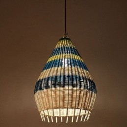 Bambus og rattan pendel lys stribet interval håndvævet lampeskærm Loftslampe
