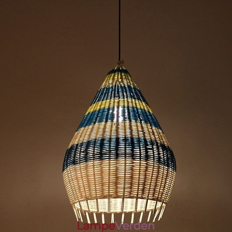 Bambus og rattan pendel lys stribet interval håndvævet lampeskærm Loftslampe