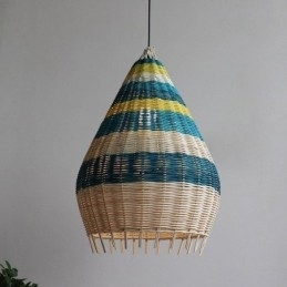 Bambus og rattan pendel lys stribet interval håndvævet lampeskærm Loftslampe