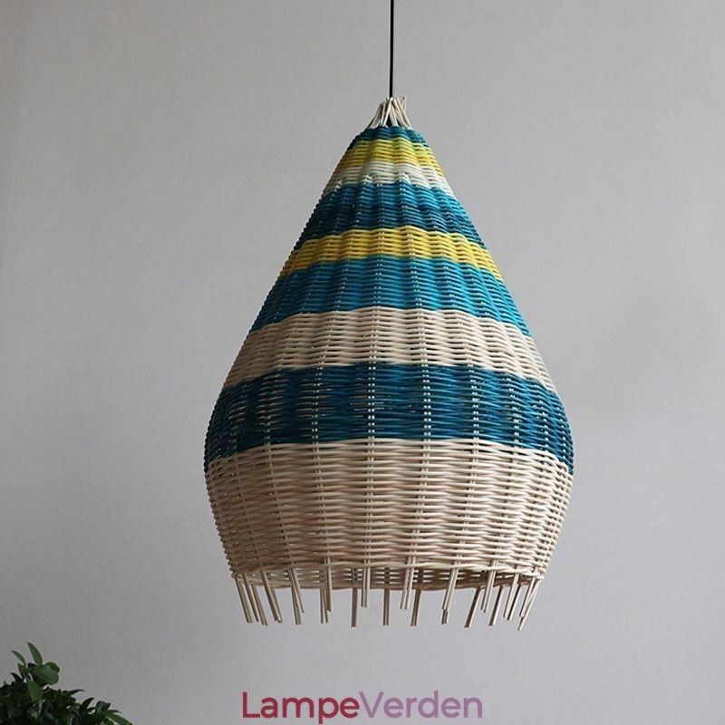 Bambus og rattan pendel lys stribet interval håndvævet lampeskærm Loftslampe