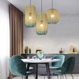 Papir Rope Pendel Light Country Retro Gradient Blå Loftslampe