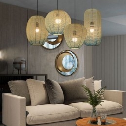 Papir Rope Pendel Light Country Retro Gradient Blå Loftslampe