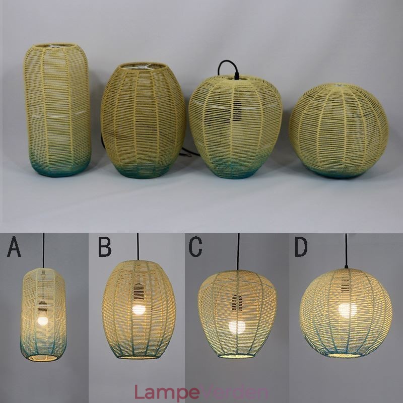 Papir Rope Pendel Light Country Retro Gradient Blå Loftslampe