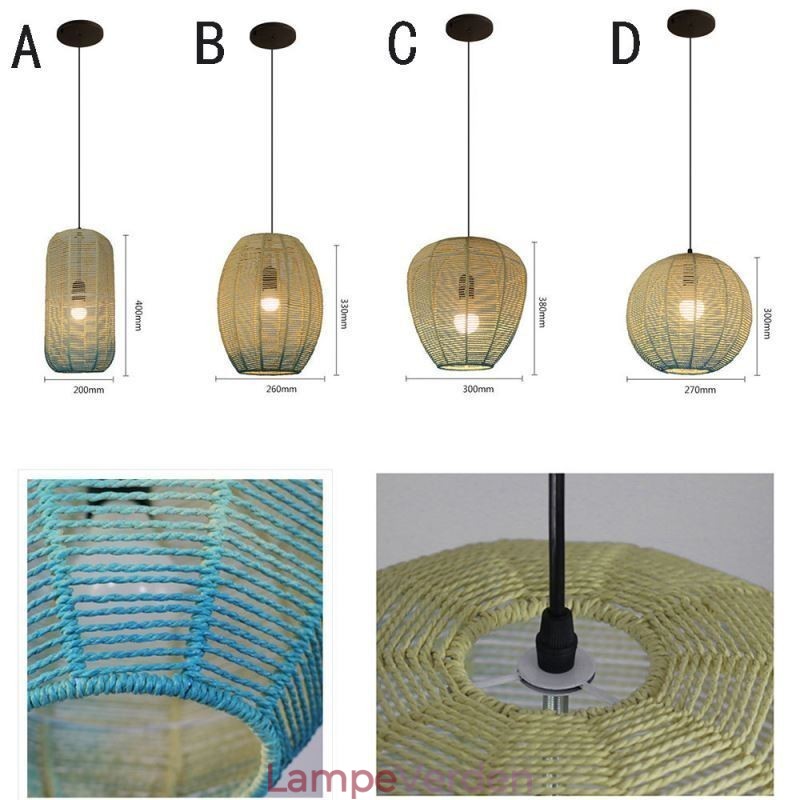 Papir Rope Pendel Light Country Retro Gradient Blå Loftslampe