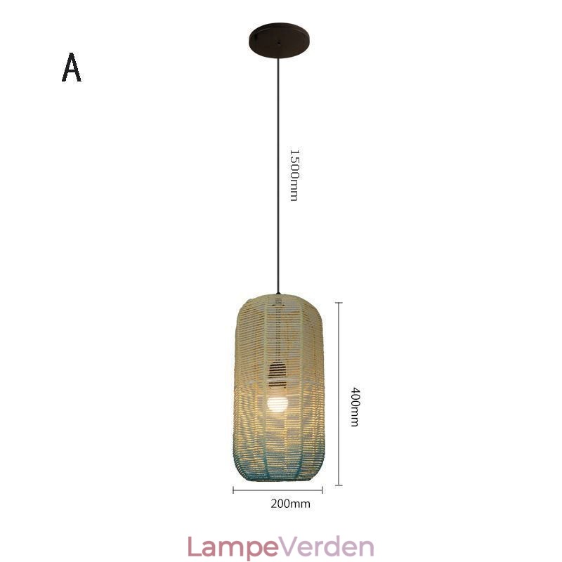 Papir Rope Pendel Light Country Retro Gradient Blå Loftslampe