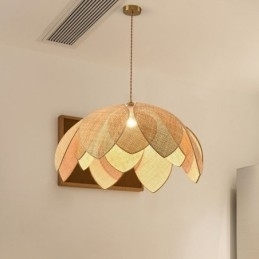 Rattan Lotus Pendel Light Cafe Retro Rattan Art Loftslampe