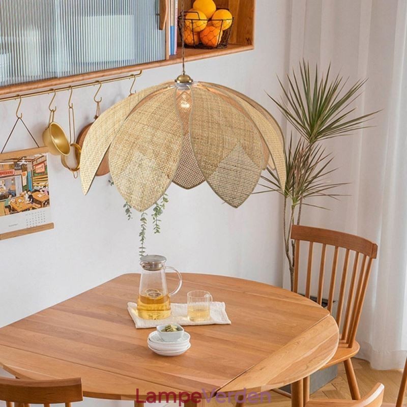 Rattan Lotus Pendel Light Cafe Retro Rattan Art Loftslampe