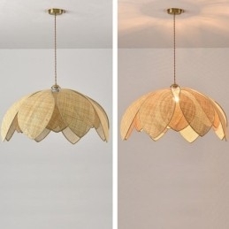 Rattan Lotus Pendel Light Cafe Retro Rattan Art Loftslampe