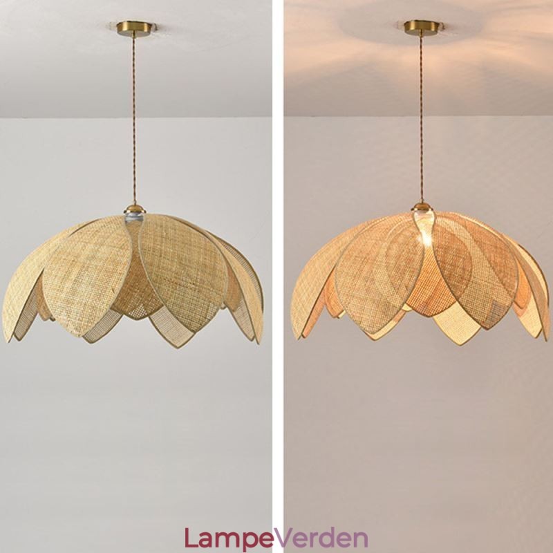 Rattan Lotus Pendel Light Cafe Retro Rattan Art Loftslampe