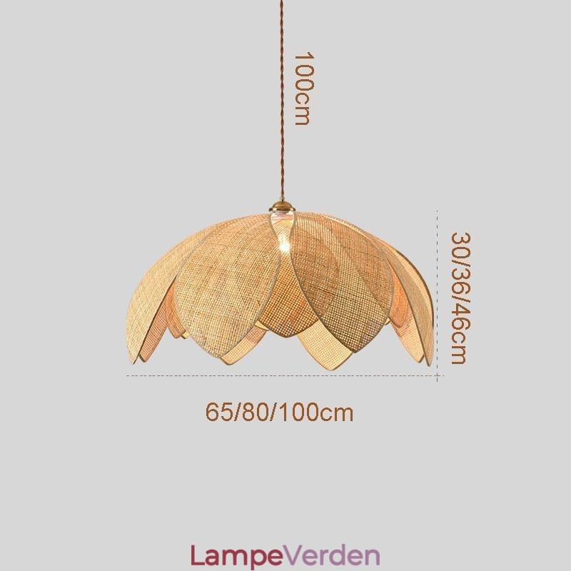 Rattan Lotus Pendel Light Cafe Retro Rattan Art Loftslampe