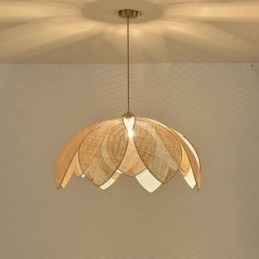 Rattan Lotus Pendel Light Cafe Retro Rattan Art Loftslampe