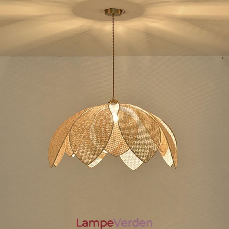 Rattan Lotus Pendel Light Cafe Retro Rattan Art Loftslampe